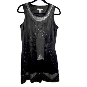 Vertigo Paris Small Black Beaded Sleeveless Shift Dress Lined Knee Length